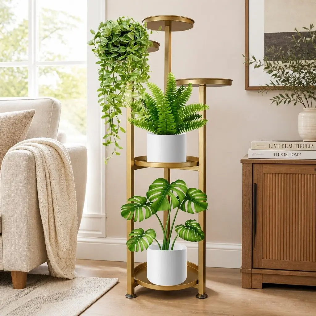 5 Tier Plant Stand Gold Steel Indoor Outdoor Display Rack