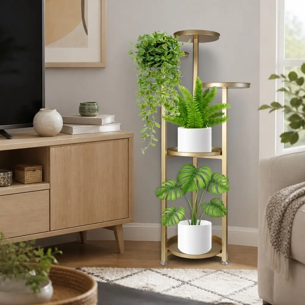 5 Tier Plant Stand Gold Steel Indoor Outdoor Display Rack