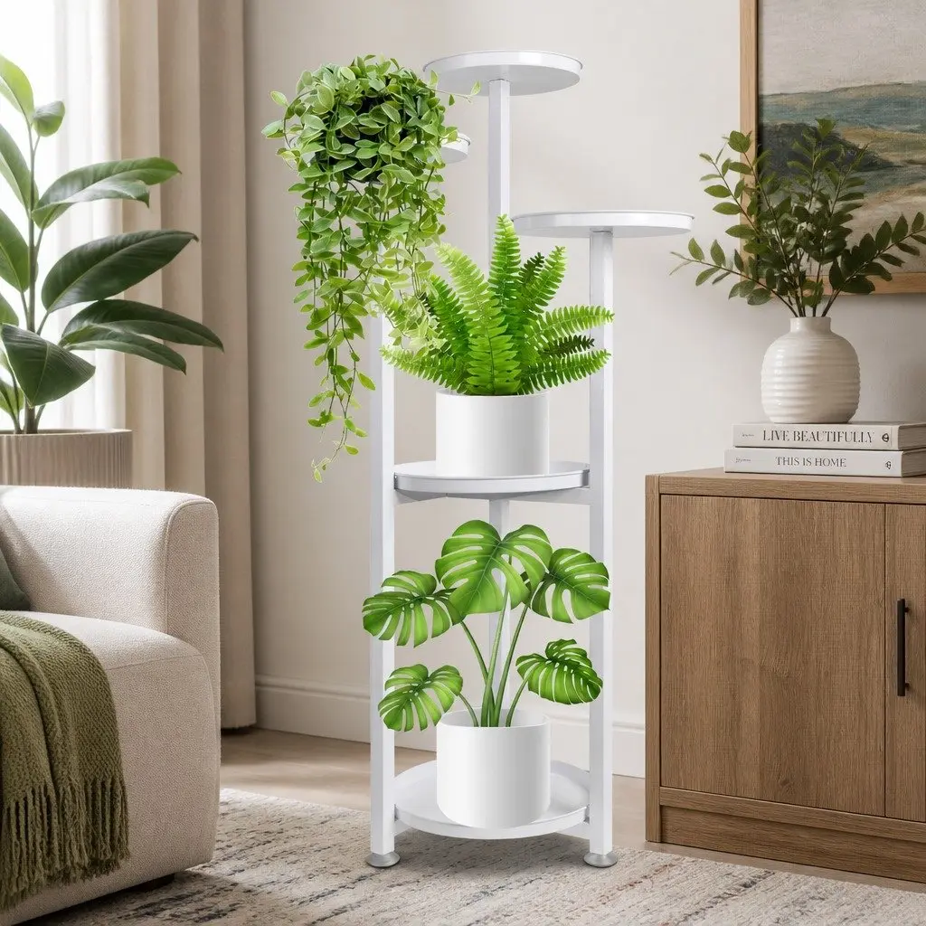Plant Stand Flower Rack 5 Tier Indoor Outdoor Garden Display White Medium