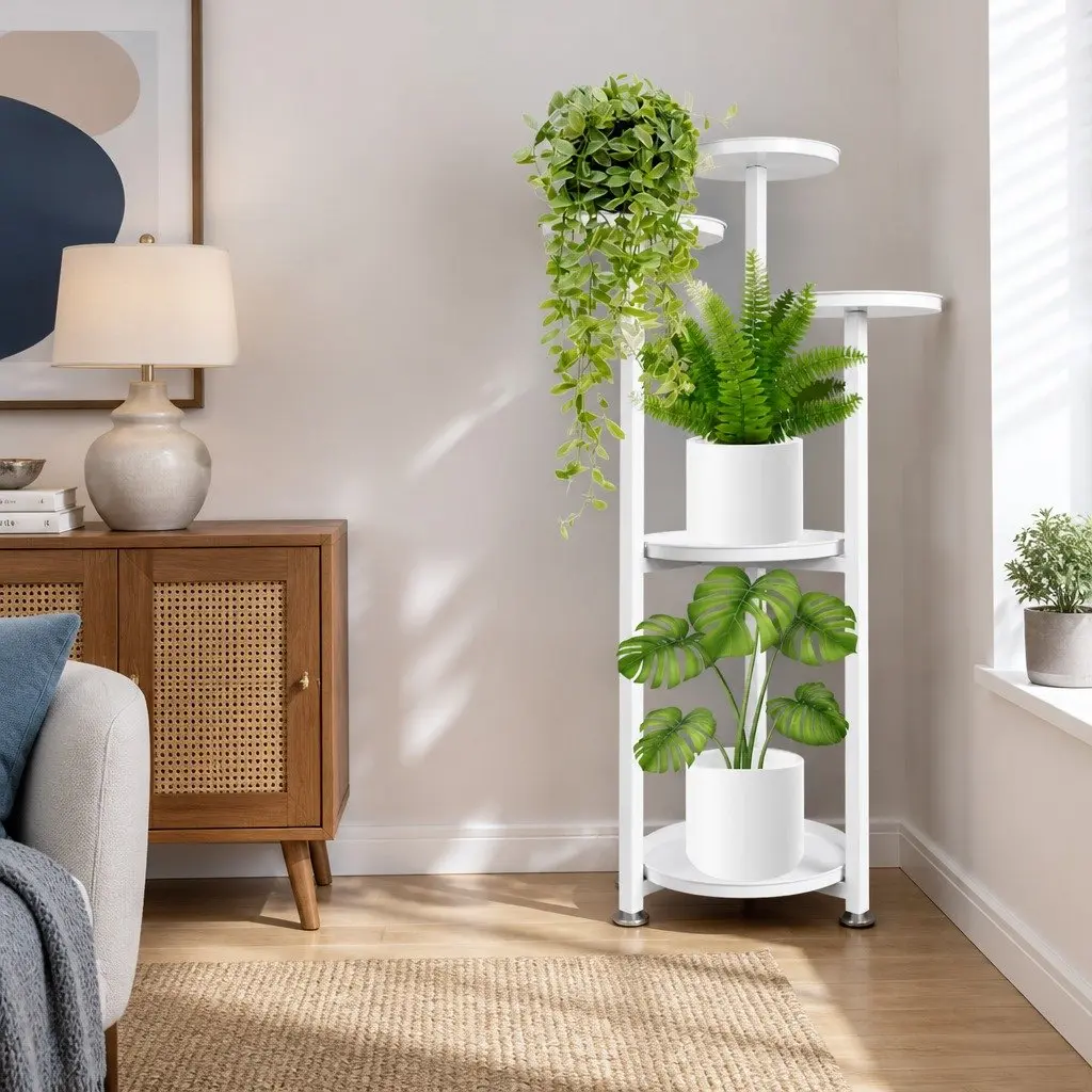 Plant Stand Flower Rack 5 Tier Indoor Outdoor Garden Display White Medium