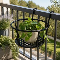 Compact Black Steel Hanging Plant Holder for Easy Use