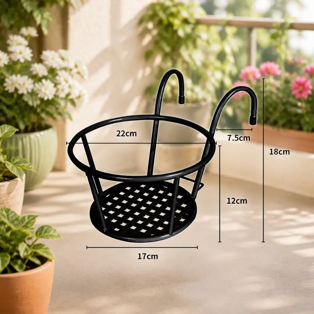 Flower Pot Plant Holder Stand Hook Rail Hanging Basket Steel Black 10kg Capacity