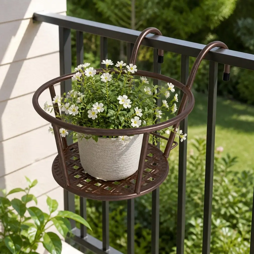 Plant Stand Flower Holder Hanging Pot Rack Hook Rail Bronze Steel