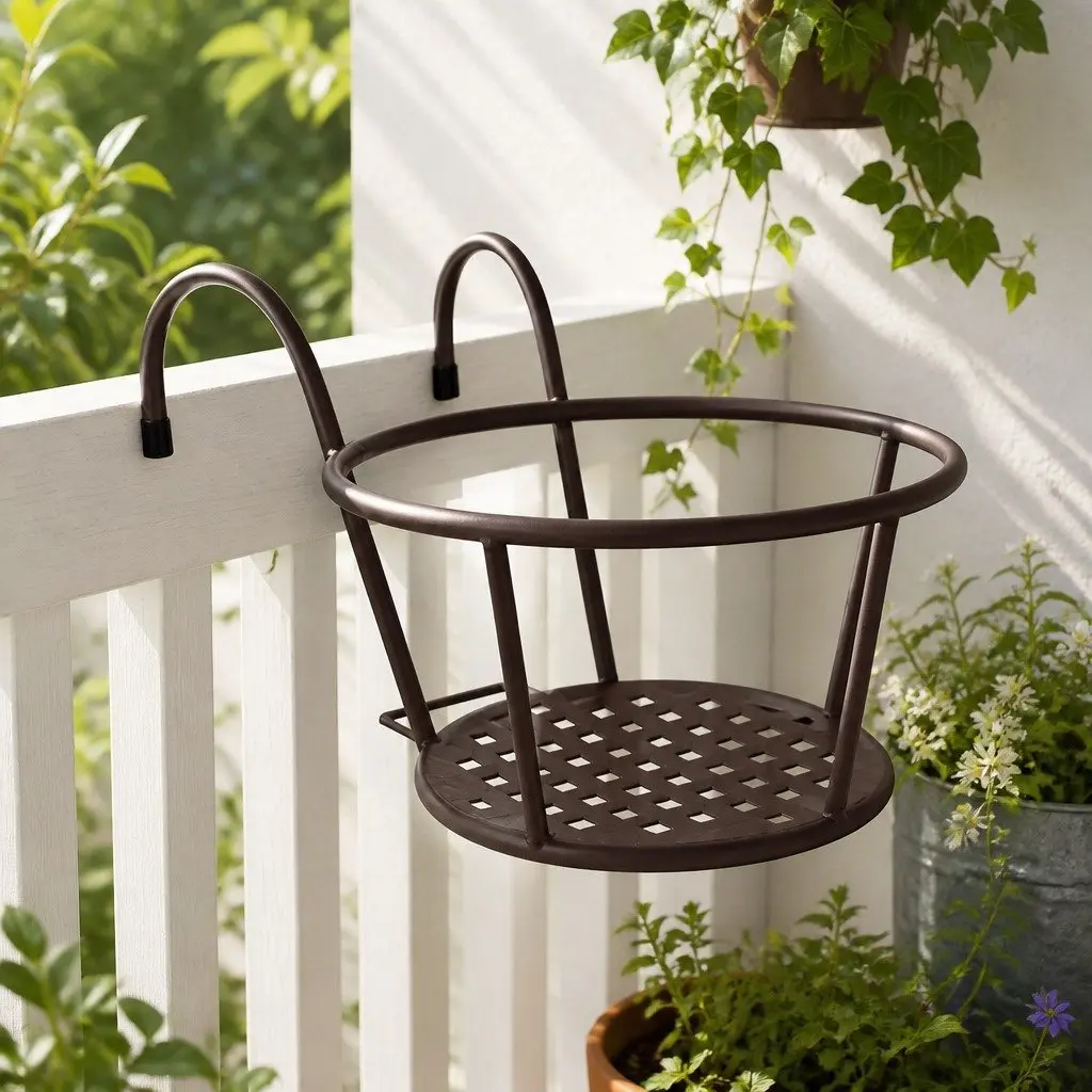 Plant Stand Flower Holder Hanging Pot Rack Hook Rail Bronze Steel
