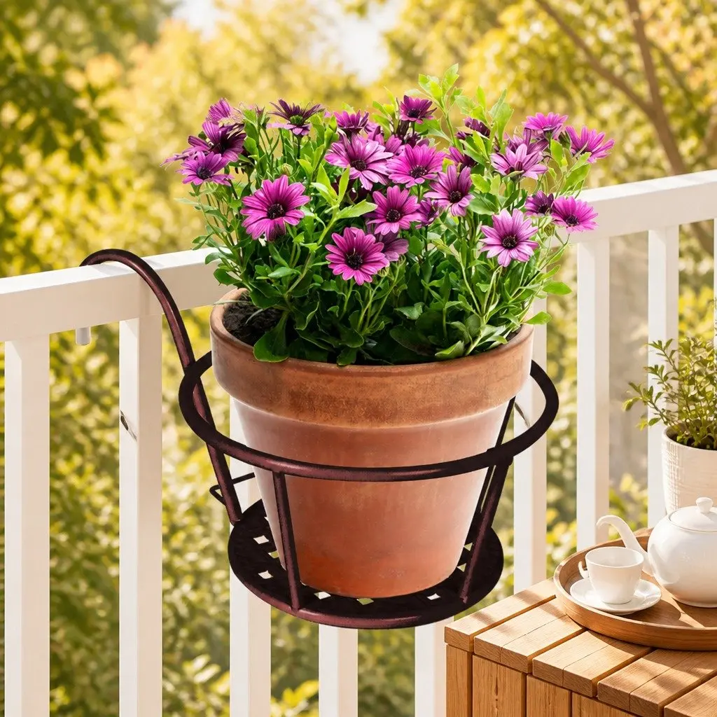 Plant Stand Flower Holder Hanging Pot Rack Hook Rail Bronze Steel