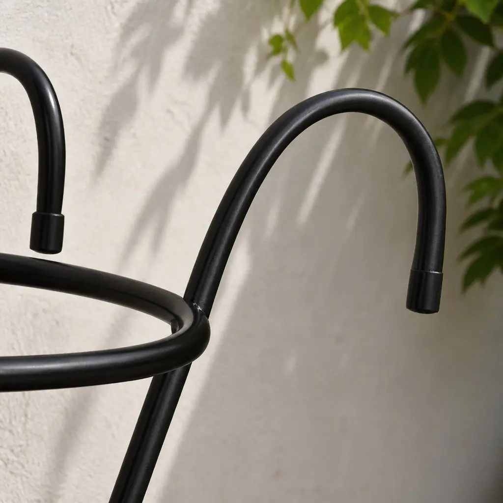 Plant Stand Black Steel Hanging Pot Holder Garden Display 22cm Diameter 18cm Height