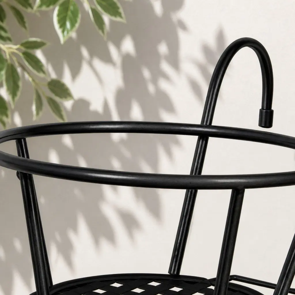 Plant Stand Black Steel Hanging Pot Holder Garden Display 22cm Diameter 18cm Height