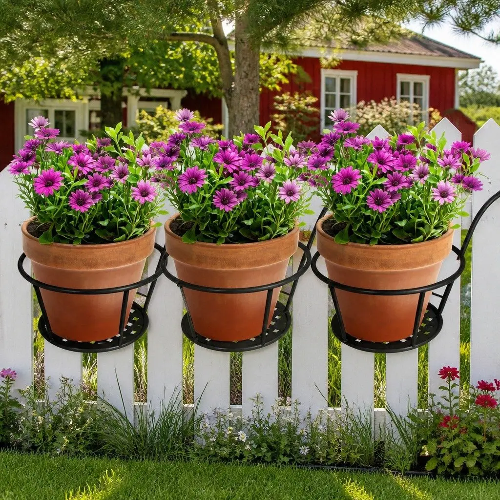 Plant Stand Black Steel Hanging Pot Holder Garden Display 22cm Diameter 18cm Height