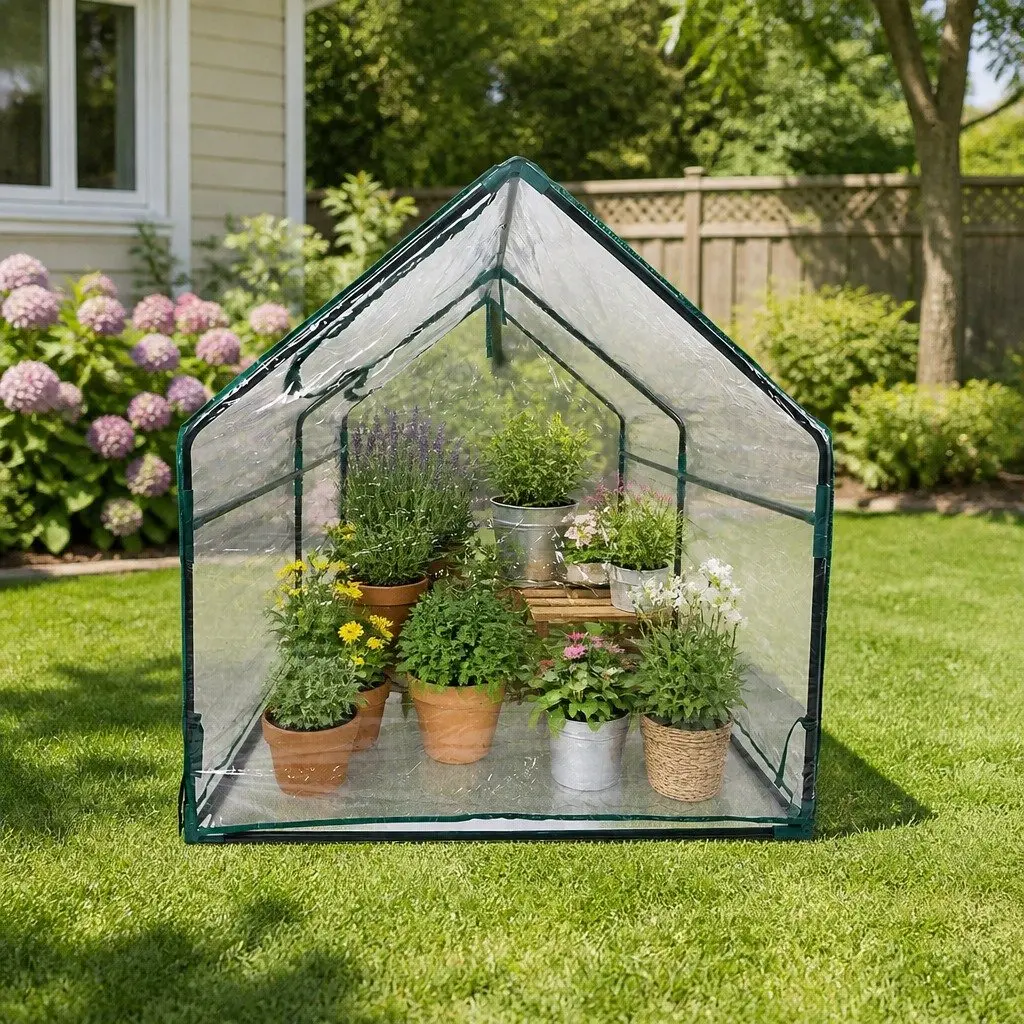 Portable Greenhouse Transparent PVC 182cm x 92cm Durable Cover with Roll-up Zipper Door UV-resistant Waterproof Anti-insect Protection