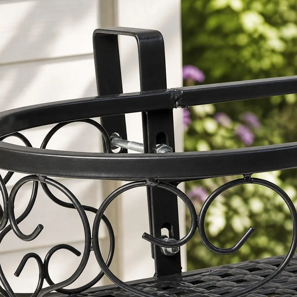 Hanging Pot Plant Stand Outdoor Indoor Black Oval Rail Hook Basket