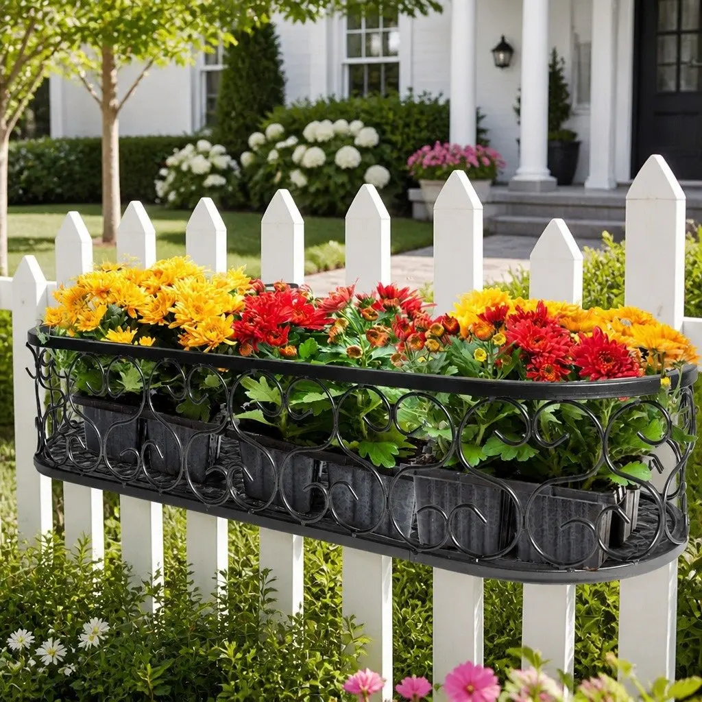 Hanging Pot Plant Stand Outdoor Indoor Black Oval Rail Hook Basket