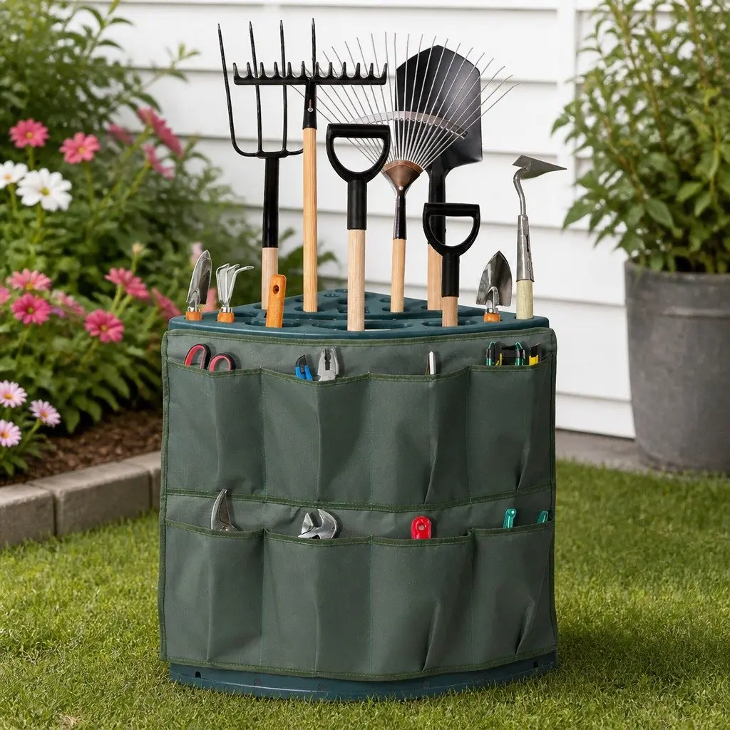Garden Tool Rack Green 27 Slots Weatherproof Space-Saving