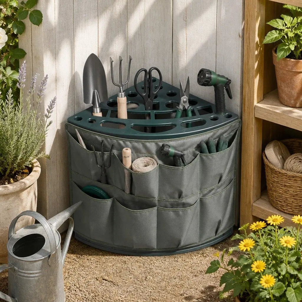Garden Tool Rack Green 27 Slots Weatherproof Space-Saving