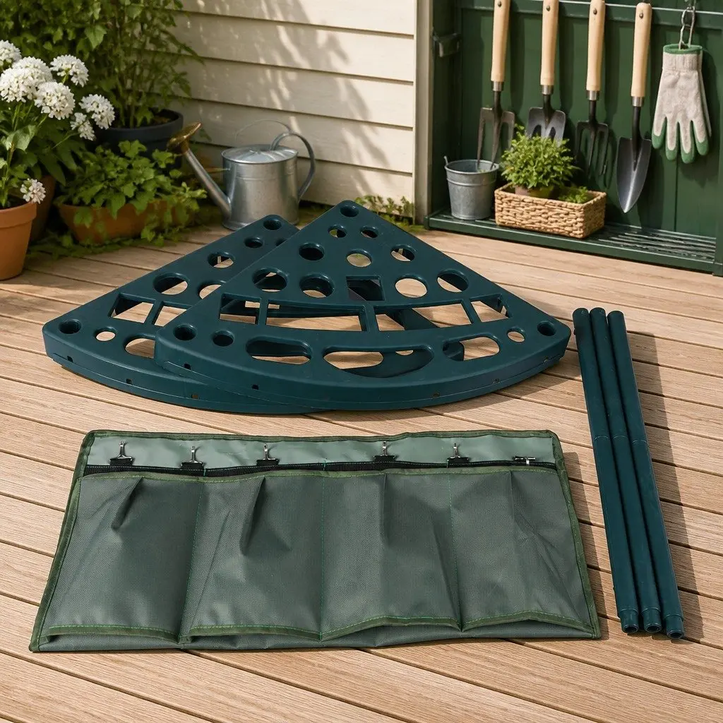 Garden Tool Rack Green 27 Slots Weatherproof Space-Saving