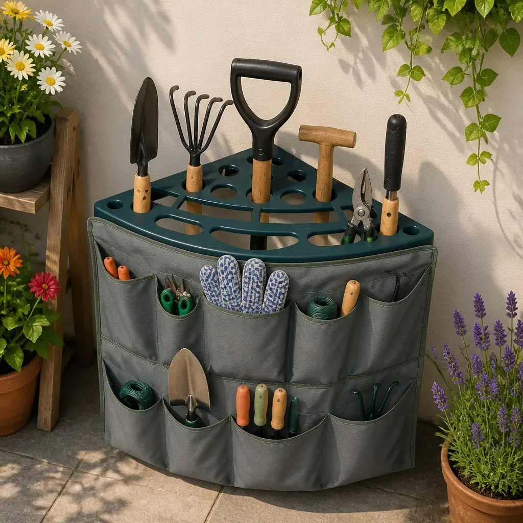 Garden Tool Rack Green 27 Slots Weatherproof Space-Saving