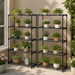 Compact 5 Tier Metal Plant Stand for Efficient Space