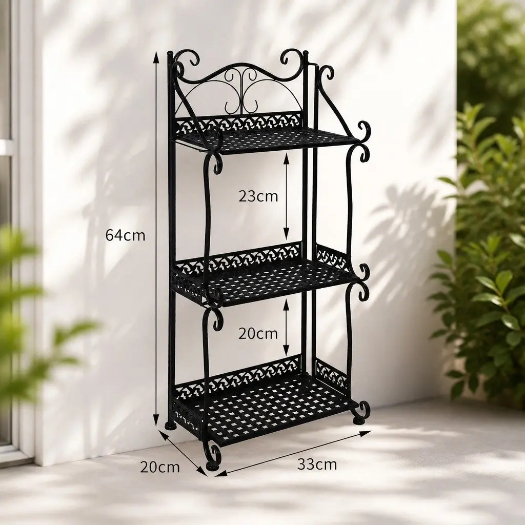3 Tier Plant Stand Black Steel Indoor Outdoor Garden Display Rack