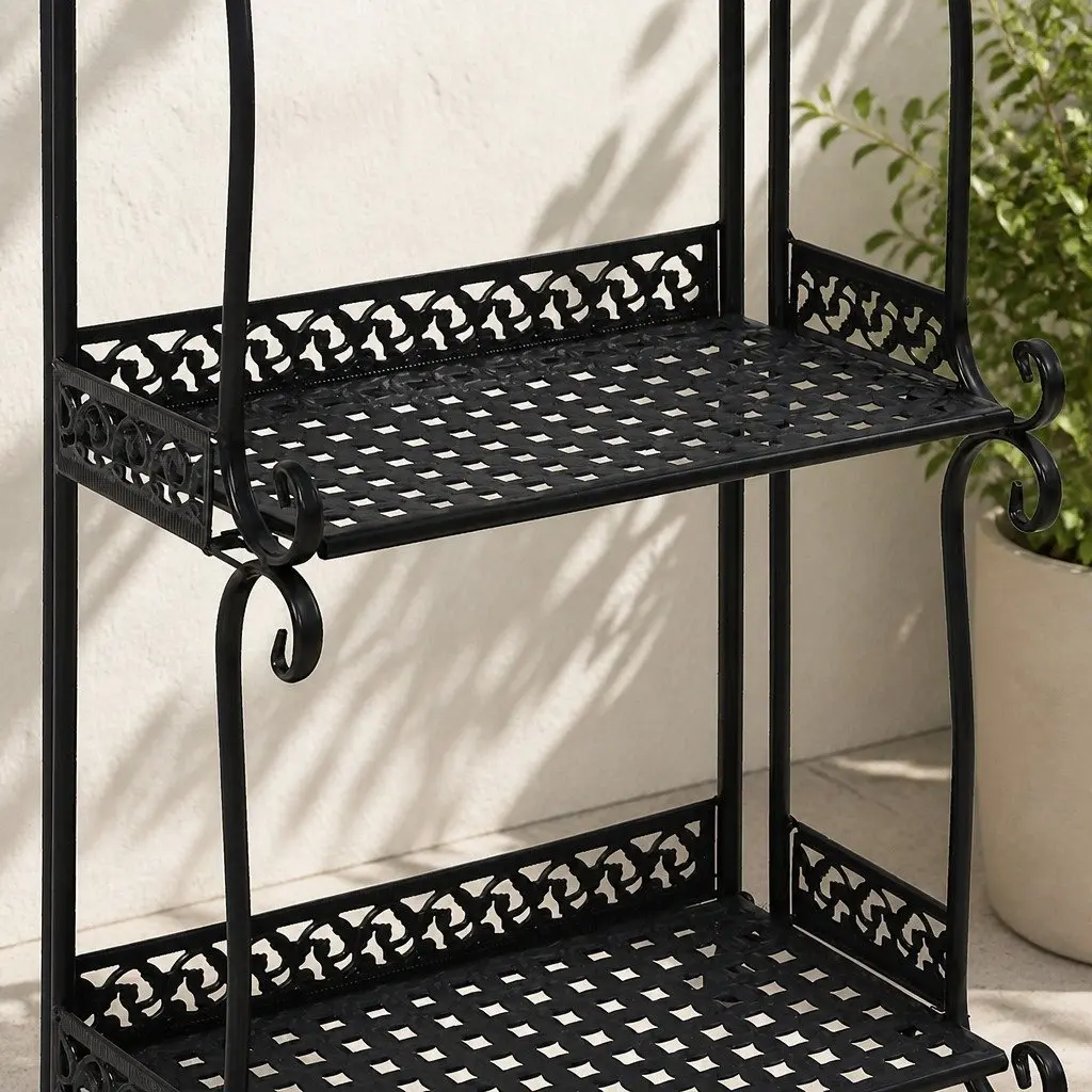 3 Tier Plant Stand Black Steel Indoor Outdoor Garden Display Rack