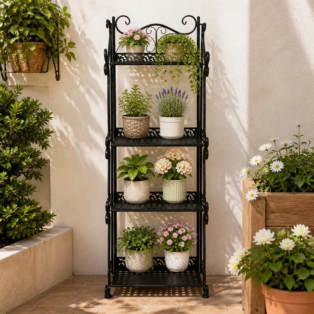 4 Tier Plant Stand Indoor Outdoor Garden Balcony Flower Pot Display Rack Black