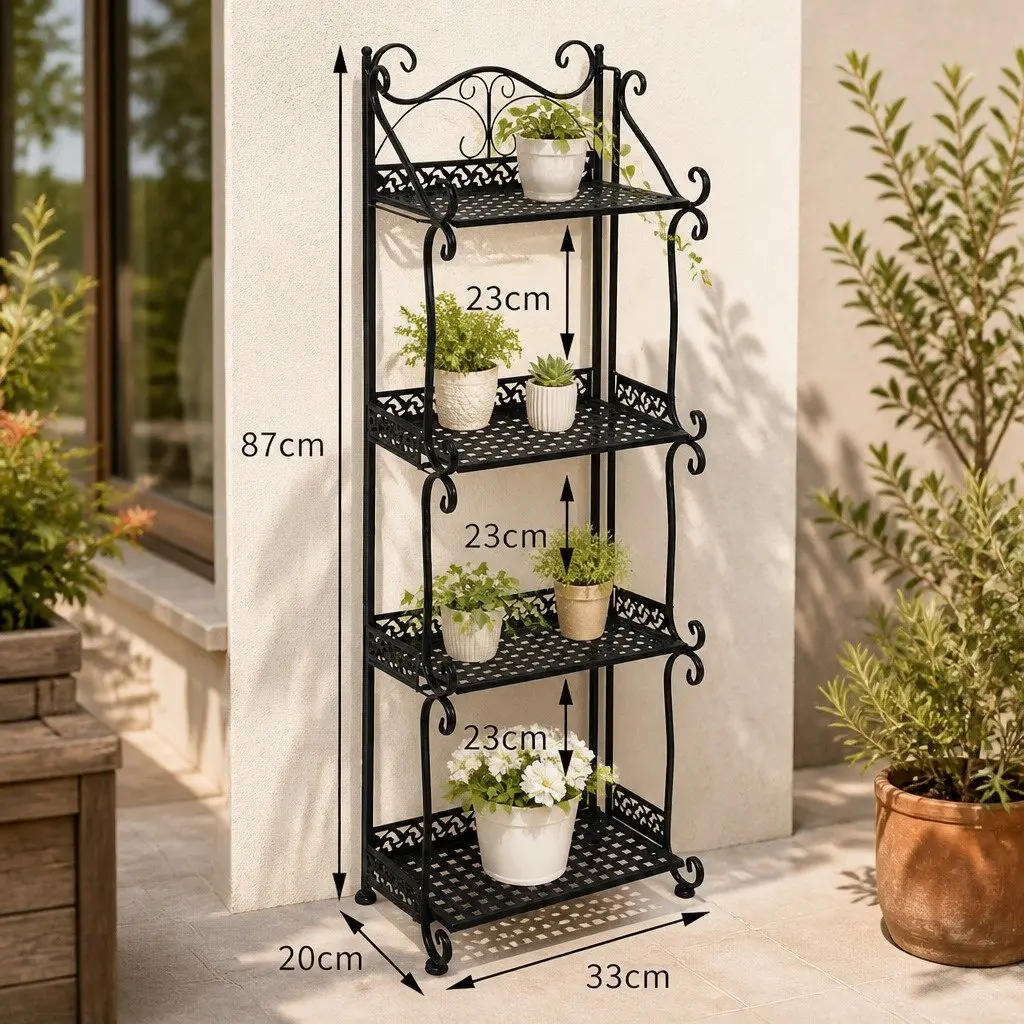 4 Tier Plant Stand Indoor Outdoor Garden Balcony Flower Pot Display Rack Black