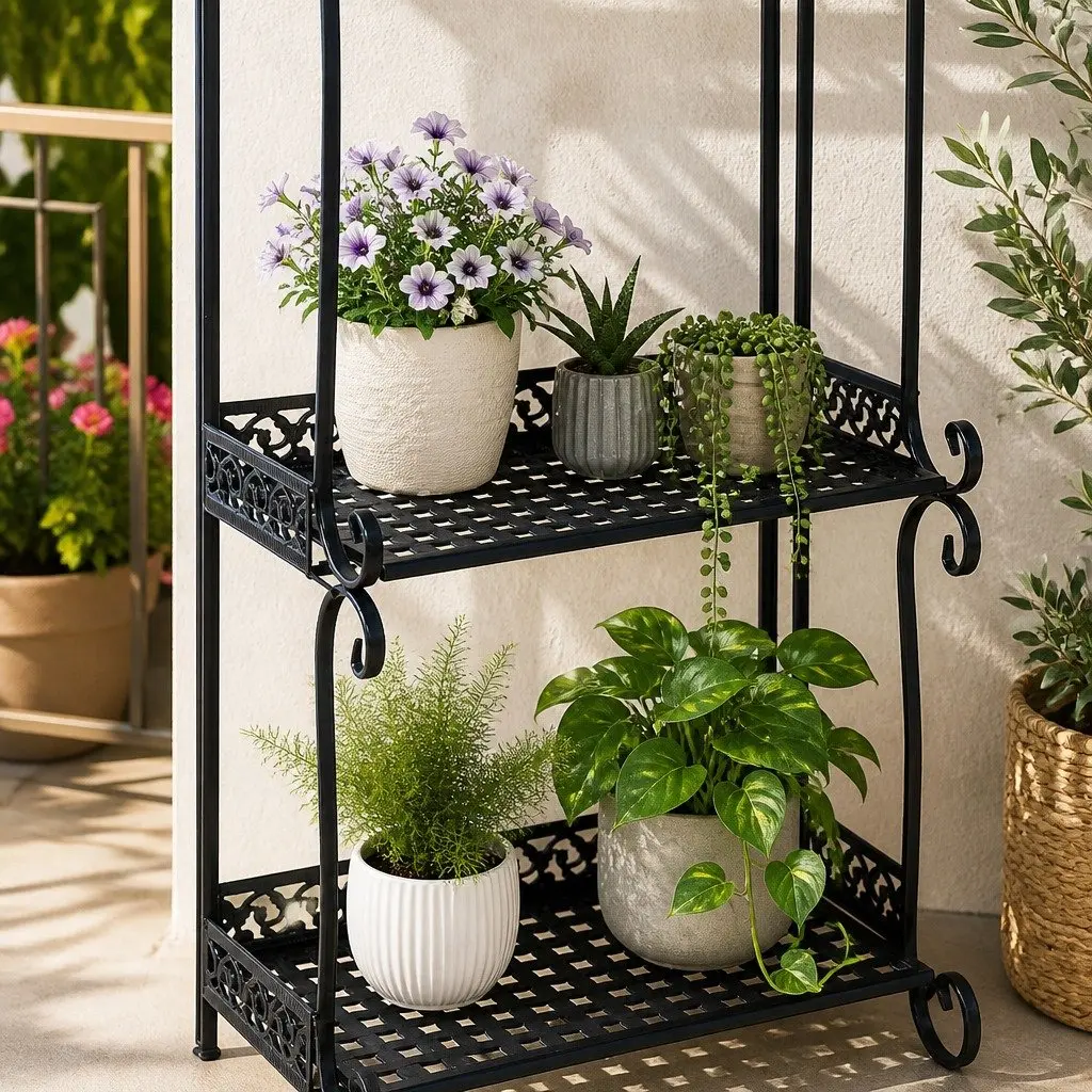 4 Tier Plant Stand Indoor Outdoor Garden Balcony Flower Pot Display Rack Black