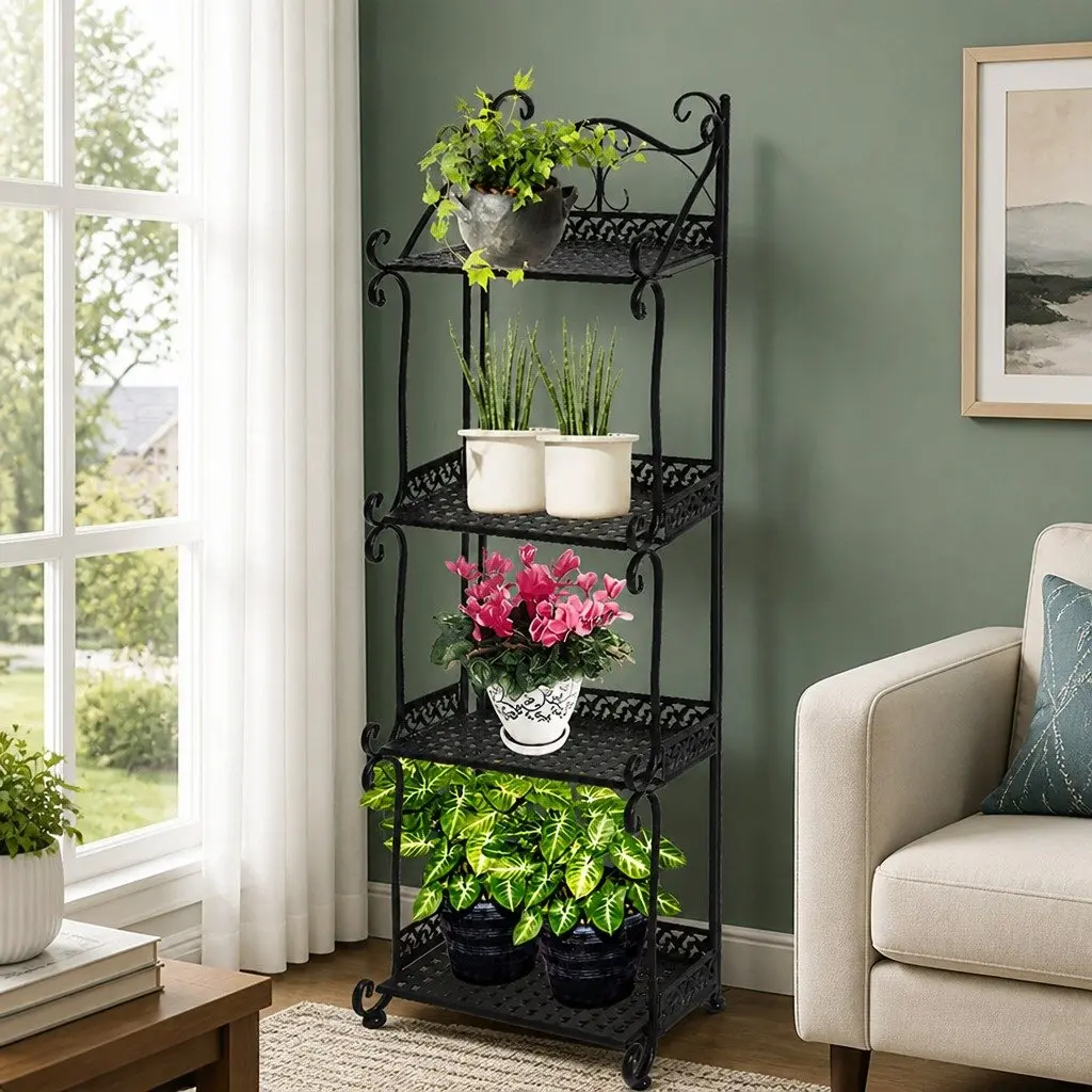 4 Tier Plant Stand Indoor Outdoor Garden Balcony Flower Pot Display Rack Black