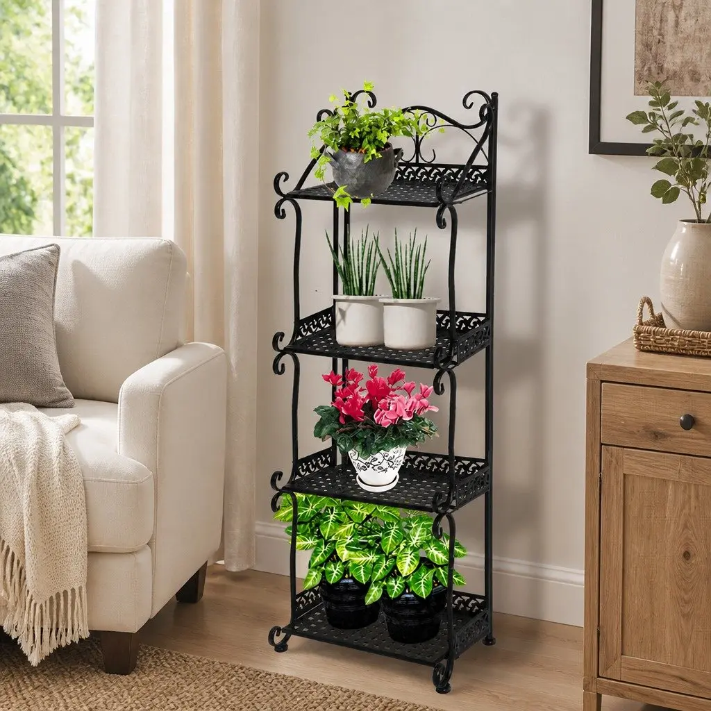 4 Tier Plant Stand Indoor Outdoor Garden Balcony Flower Pot Display Rack Black