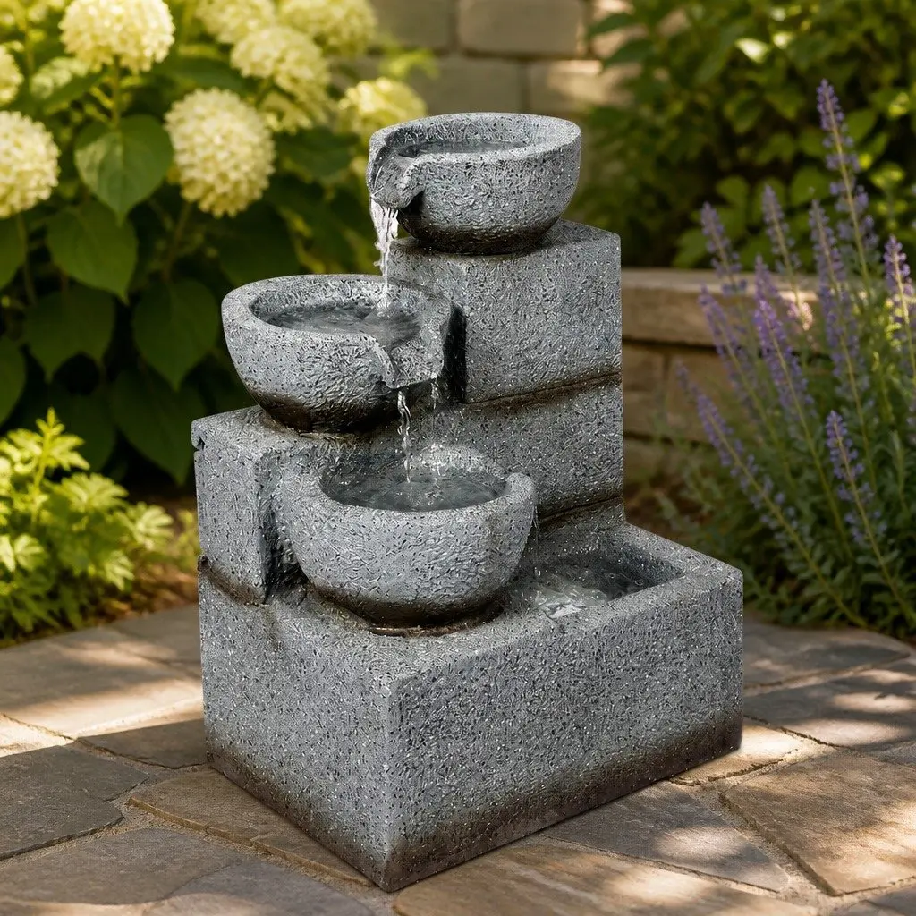 Electric Fountain Grey Resin Sculpture 38cm Outdoor Indoor Water Feature