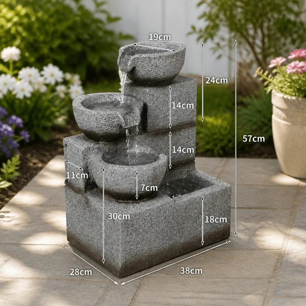 Electric Fountain Grey Resin Sculpture 38cm Outdoor Indoor Water Feature