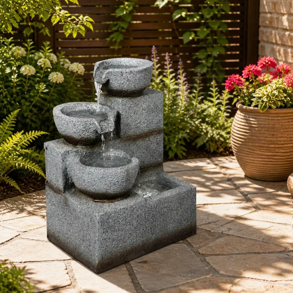 Electric Fountain Grey Resin Sculpture 38cm Outdoor Indoor Water Feature