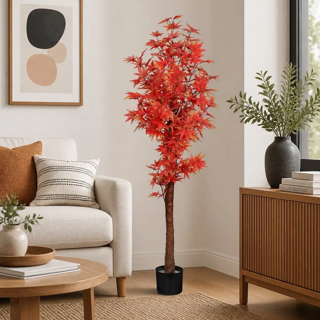 Artificial Plant Tree Red 180cm Indoor Outdoor Decorative Faux Foliage