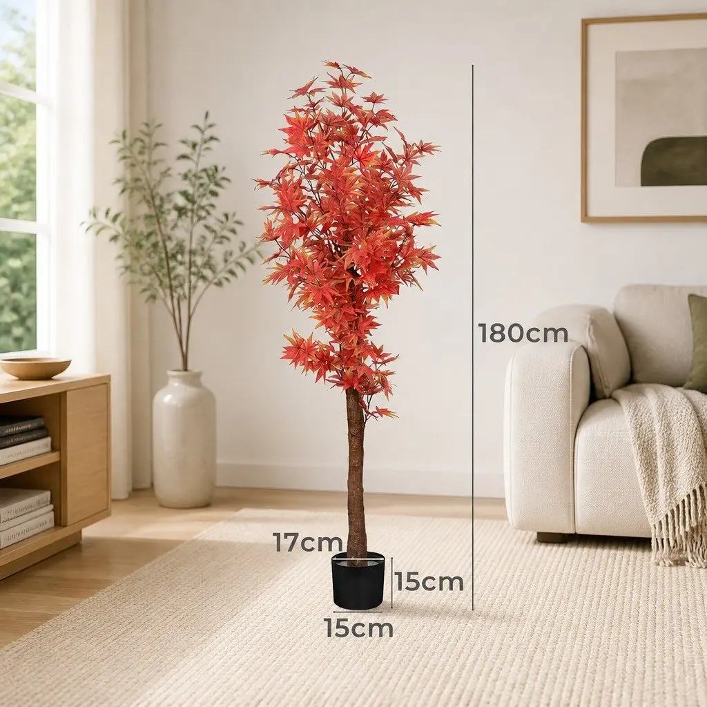 Artificial Plant Tree Red 180cm Indoor Outdoor Decorative Faux Foliage