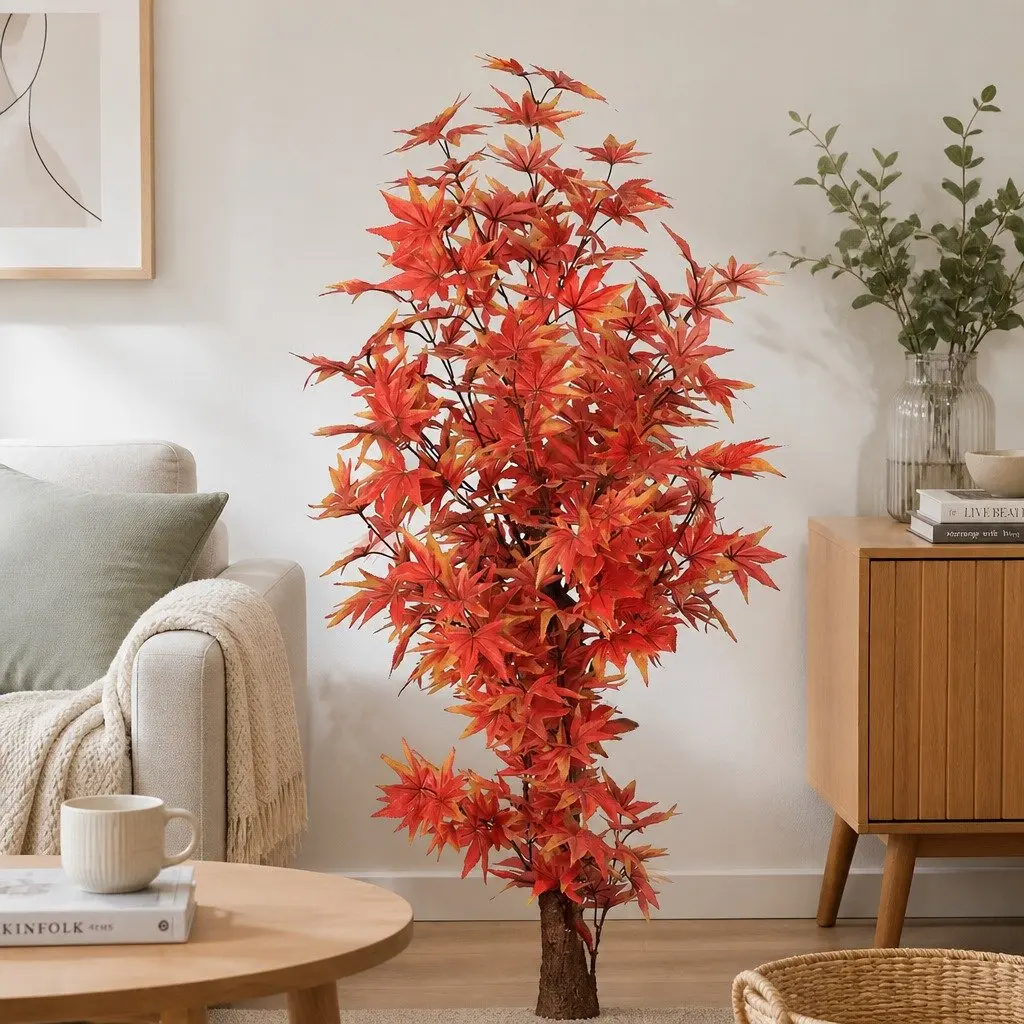 Artificial Plant Tree Red 180cm Indoor Outdoor Decorative Faux Foliage