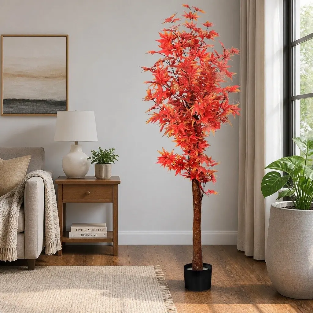 Artificial Plant Tree Red 180cm Indoor Outdoor Decorative Faux Foliage