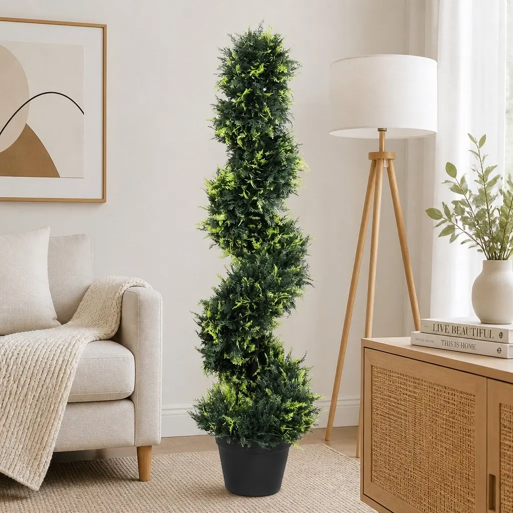 Artificial Spiral Cedar Tree Green 100cm UV Resistant Indoor Outdoor Faux Greenery Decor 2 Pack