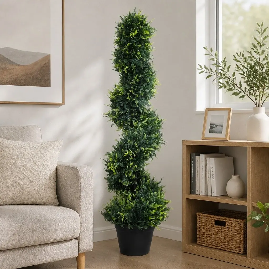 Artificial Spiral Cedar Tree Green 100cm UV Resistant Indoor Outdoor Faux Greenery Decor 2 Pack