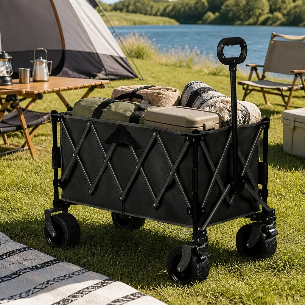 Folding Wagon Cart 3-Tier Trolley All-Terrain Wheels Outdoor Camping Beach