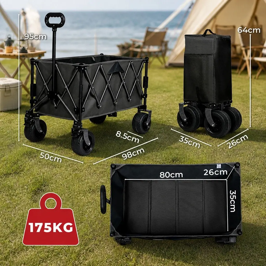 Folding Wagon Cart 3-Tier Trolley All-Terrain Wheels Outdoor Camping Beach