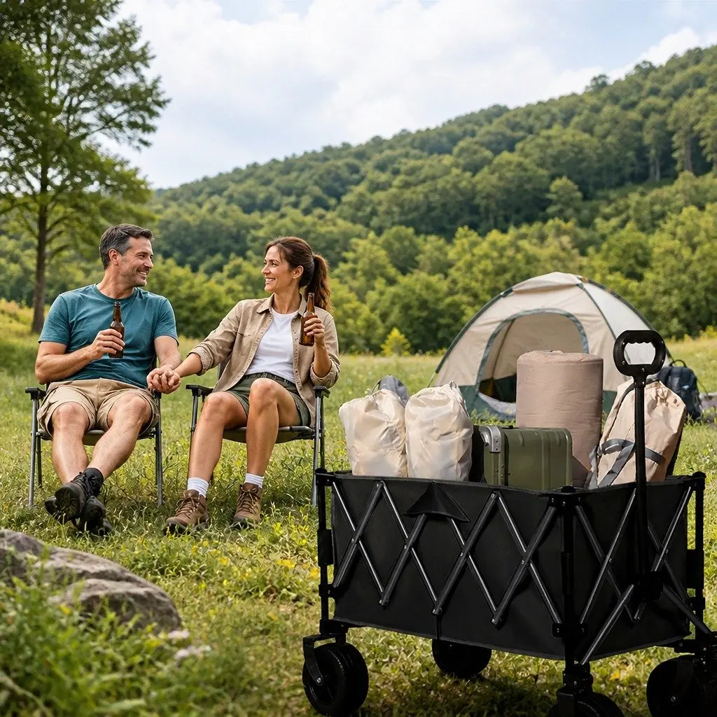 Folding Wagon Cart 3-Tier Trolley All-Terrain Wheels Outdoor Camping Beach