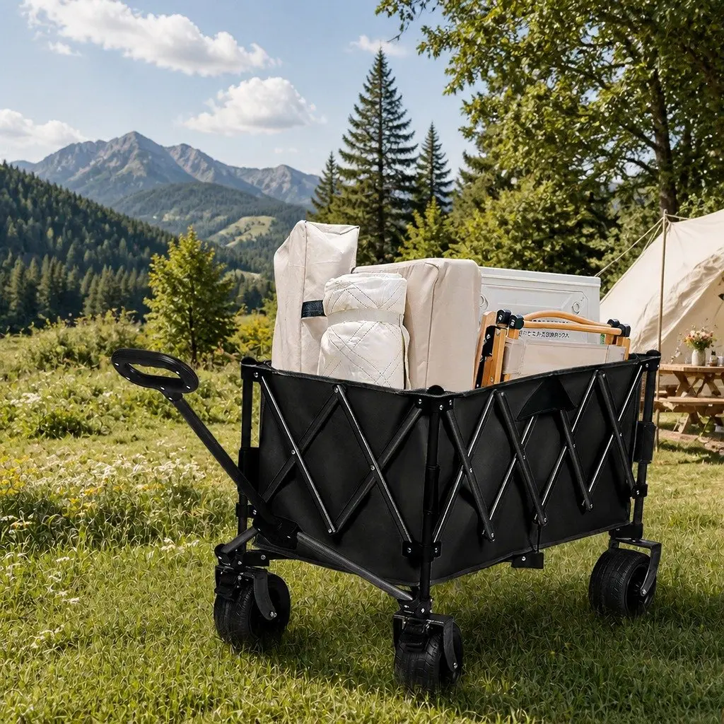 Folding Wagon Cart 3-Tier Trolley All-Terrain Wheels Outdoor Camping Beach