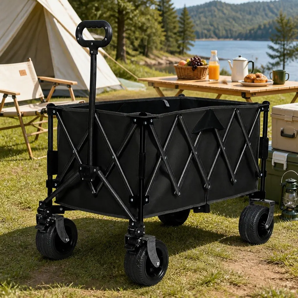 Folding Wagon Cart 3-Tier Trolley All-Terrain Wheels Outdoor Camping Beach