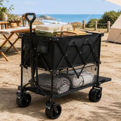 Efficient Folding Wagon Cart with Swivel Wheels and Shelves