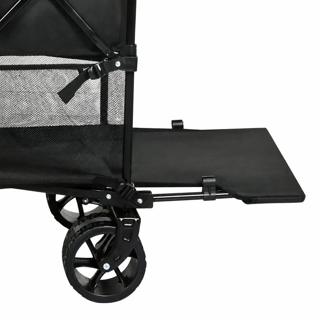 Folding Wagon Cart Black Double Shelves 400L Capacity All-Terrain Swivel Wheels