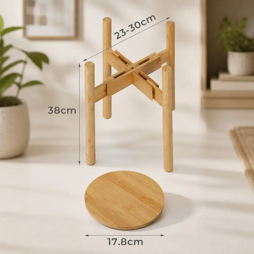 Bamboo Adjustable Plant Stand Indoor Outdoor Expandable 23-30cm Reversible
