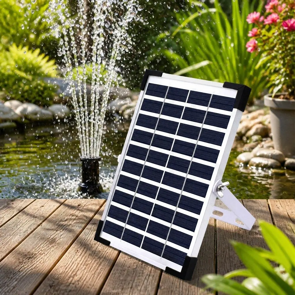 Solar Fountain Black 5W Outdoor Water Feature 8 Nozzles