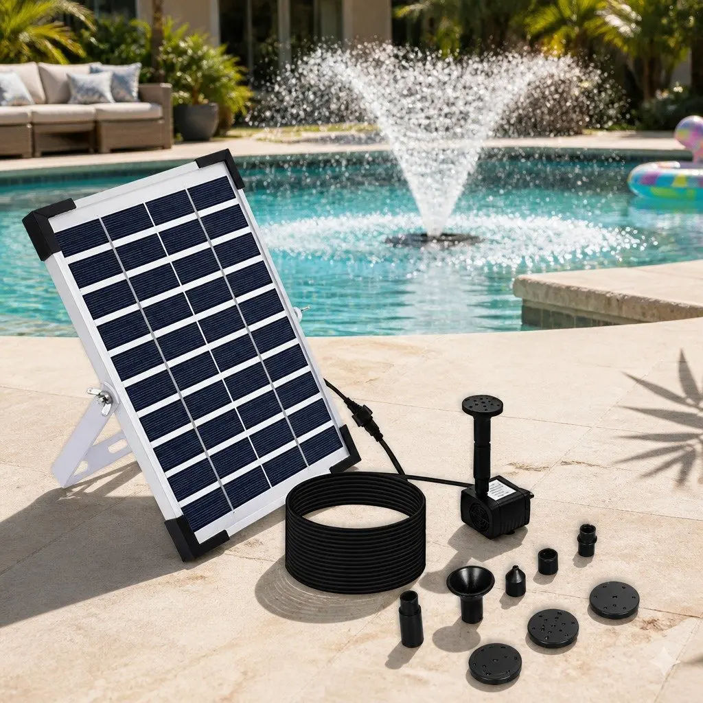 Solar Fountain Black 5W Outdoor Water Feature 8 Nozzles