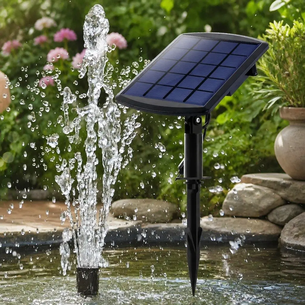 Solar Fountain Water Pump Kit Black Adjustable Height Multiple Spray Nozzles