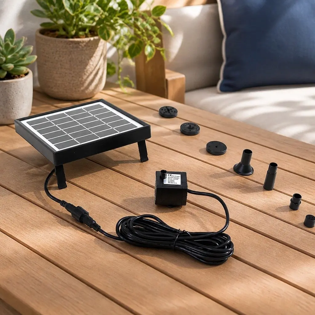 Solar Powered Water Fountain Pump Kit Black Adjustable Spray Patterns