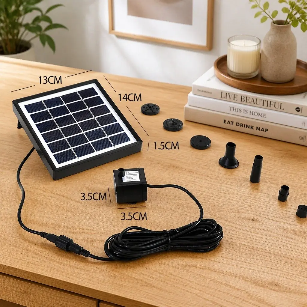 Solar Powered Water Fountain Pump Kit Black Adjustable Spray Patterns