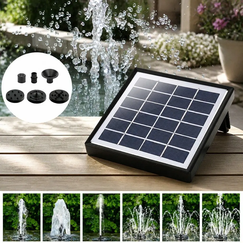Solar Powered Water Fountain Pump Kit Black Adjustable Spray Patterns